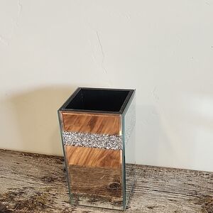 Elegant Mirrored Vase with Wood and Silver Accents